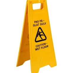 Advarselsskilt – plast – 2-sidet – “Pas på – Glat gulv” – 60×30 cm