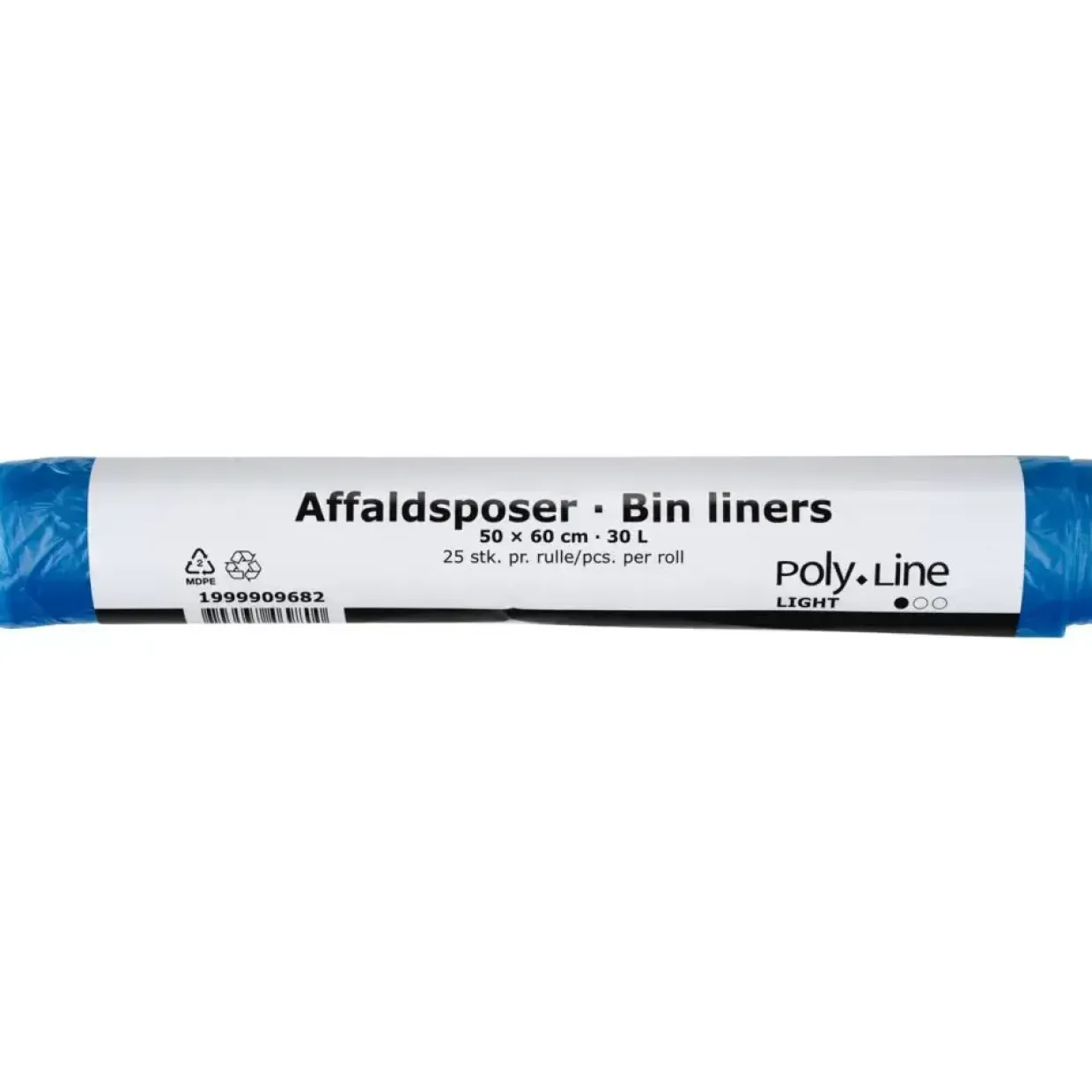 Affaldspose 30 L blå MDPE virgin 50x60cm 25 stk pr rulle - 24 ruller