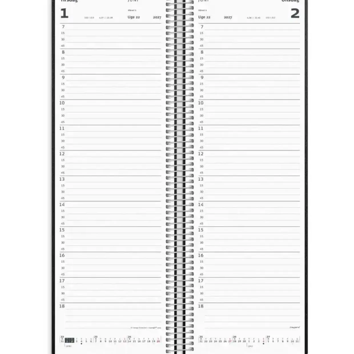 Aftalenoteringskalender dag - 125x327mm - Spiral - PP-plast - Sort - 2027 - Mayland - 27225000