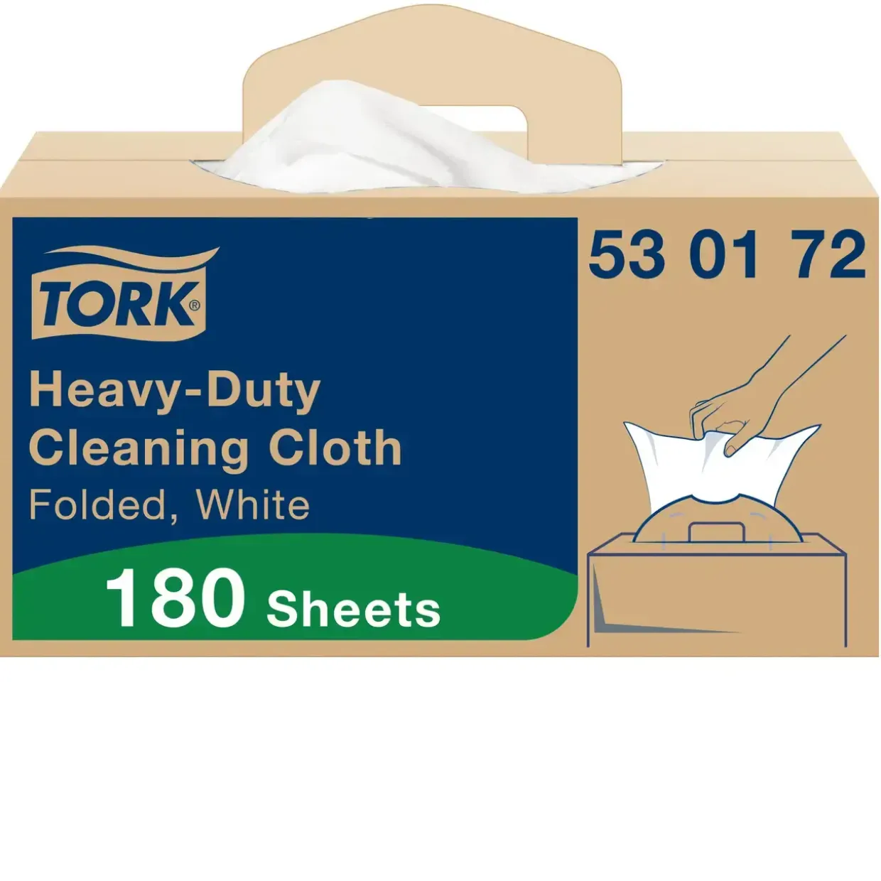 Aftørringsklude Tork 530172 Kraftig W7 Handy Box hvid 41,5x35,5cm 180 ark pr box