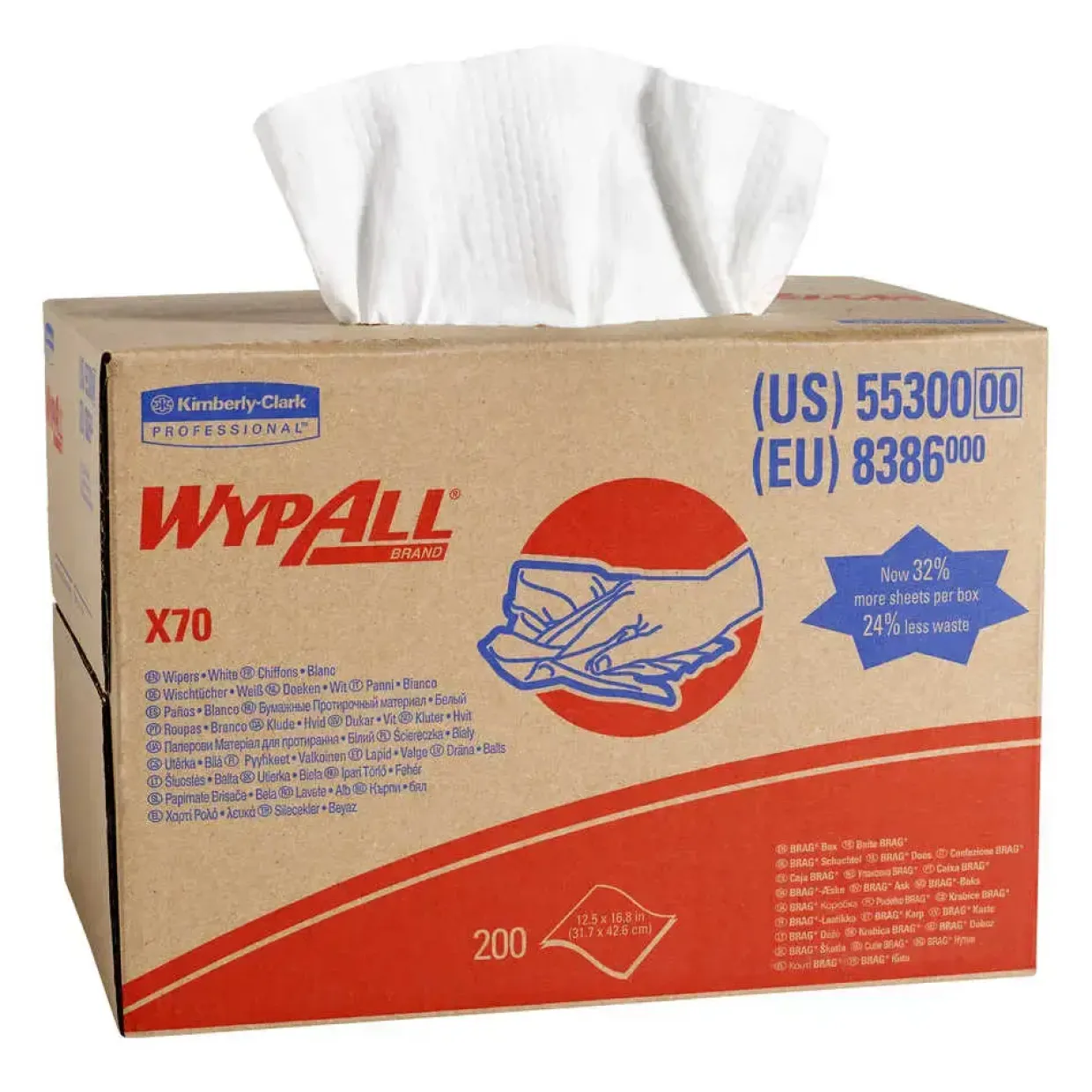 Aftørringsklude Wypall X70 hvid Workhorse - 200ark