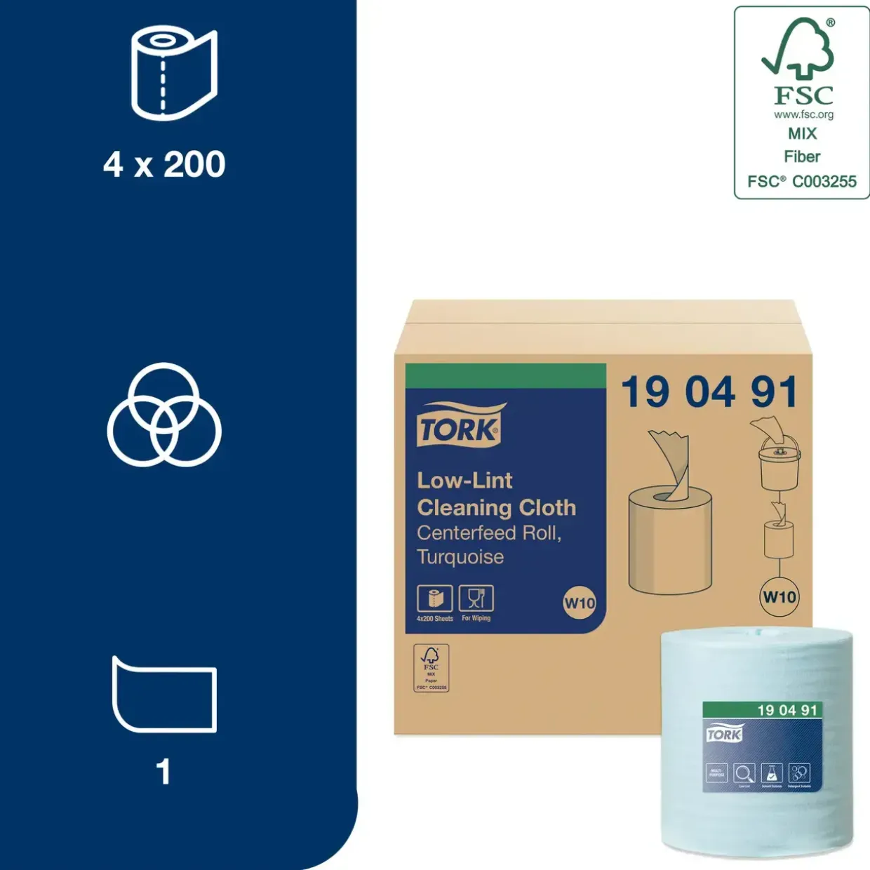 Aftørringsklud - Tork Sensitiv 190491 W10 Cleaning Refill