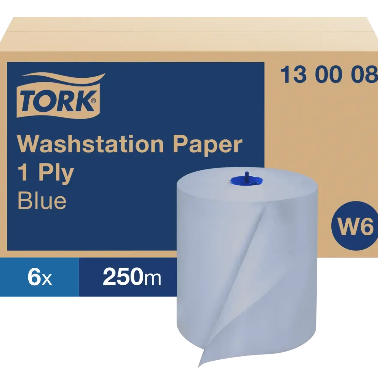 Aftørringspapir Tork 130008 Basic W6 1-lags blå 130008 - 6 ruller
