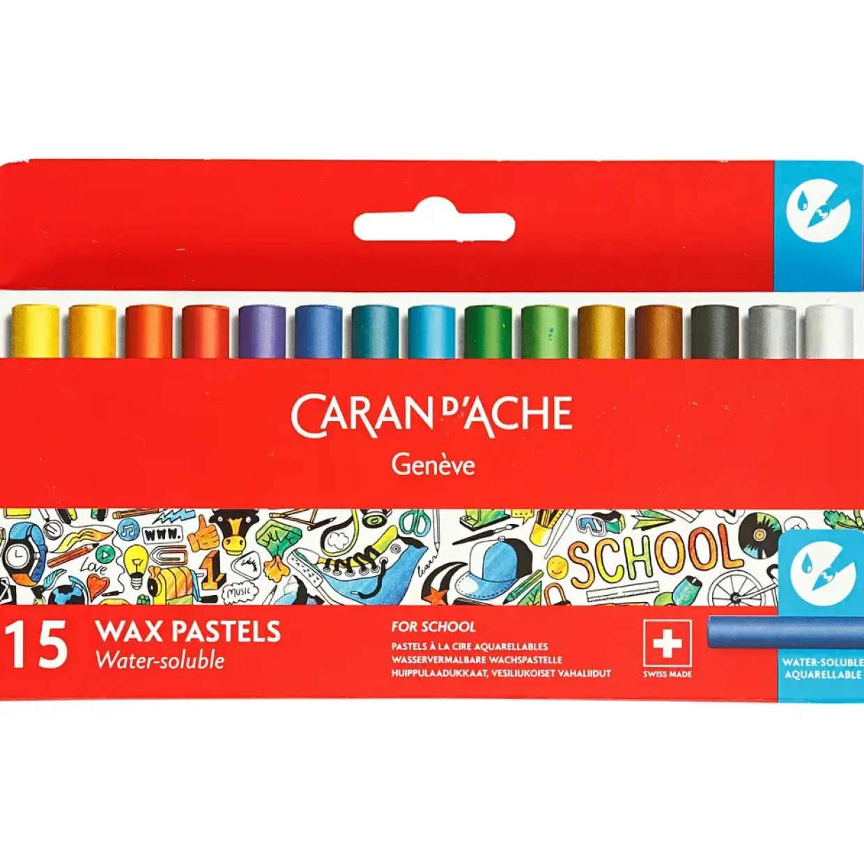 Akvarelkridt - Caran d'Ache Neocolor II - 8 mm - 15 stk - Ass. farver