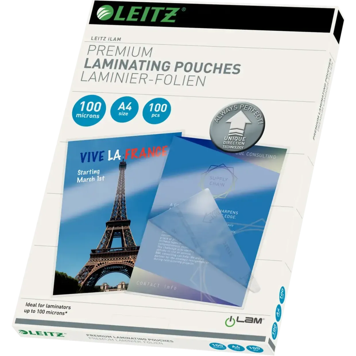 A4 Lamineringslomme 100 mic UDT gloss Leitz | 100 stk