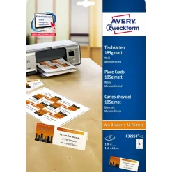 Avery bordkort 185g 110x40mm hvid