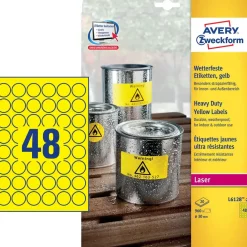 Avery etiketter L6128-20 - Heavy Duty Etiket gule 48 pr. ark Ø: 30mm - 20 ark