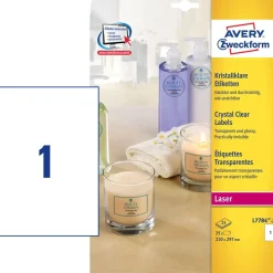 Avery etiketter L7784-25 - Laser etiket Glasklar 1 pr. ark 210 x 297 mm - 25 ark