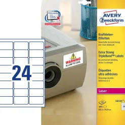 Avery etiketter L6141-20 - Laser etiket ekstra klæb hvid 24 pr. ark 63,5 x 33,9 mm - 20 ark