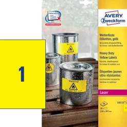 Avery etiketter L6111-20 - Laseretiket stærke gul 1 pr. ark 210 x 297 mm - 20 ark