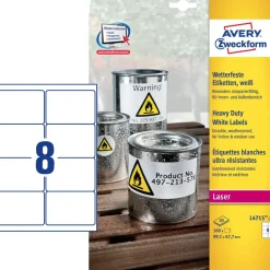 Avery etiketter L4715-20 - Laserlabel stærke hvide 8 pr. ark 99,1 x 67,7 mm - 20 ark