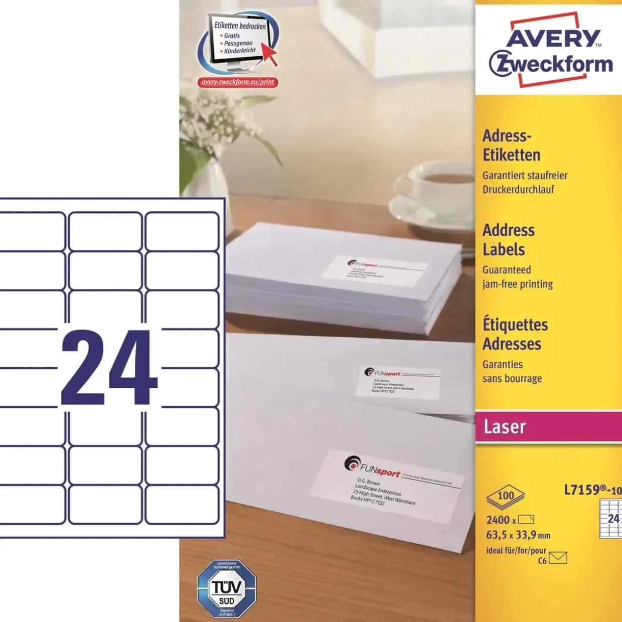 Avery etiketter L7159 - Laserlabel 24 pr. ark 63,5 x 33,9 mm - 100 ark