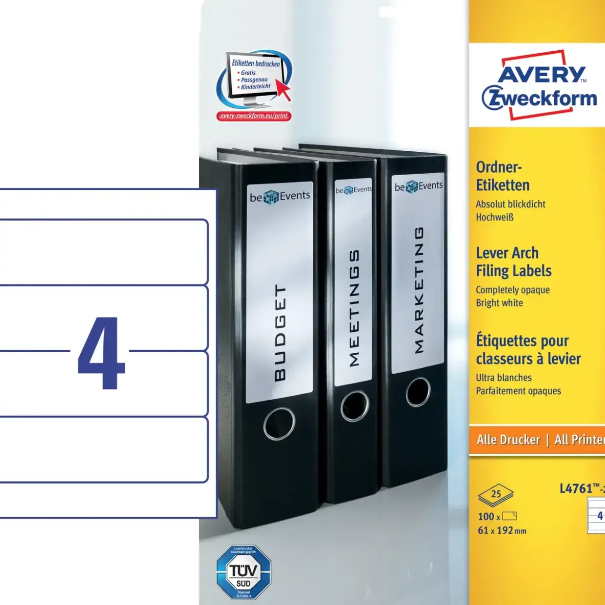 Avery etiketter L4761-25 - Rygetiket 192 x 61 mm - 25 ark