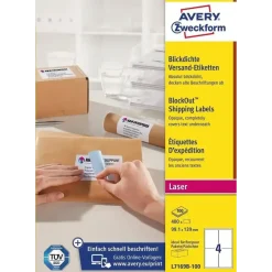Avery etiketter m BlockOut hvid 99,1x139mm 100 ark á 4stk