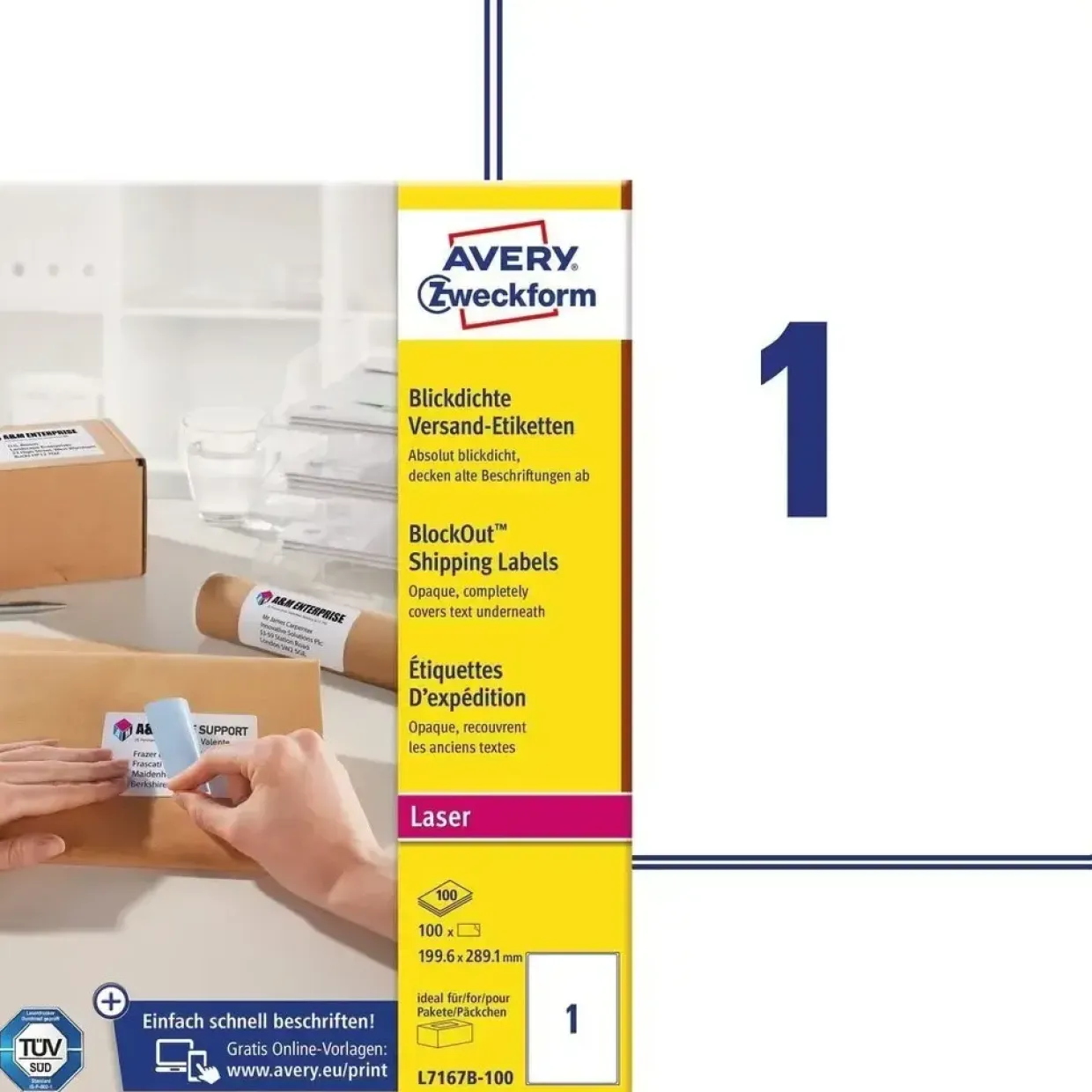 Avery etiketter m BlockOut hvid 199,6x289,1mm 100 ark á 1stk