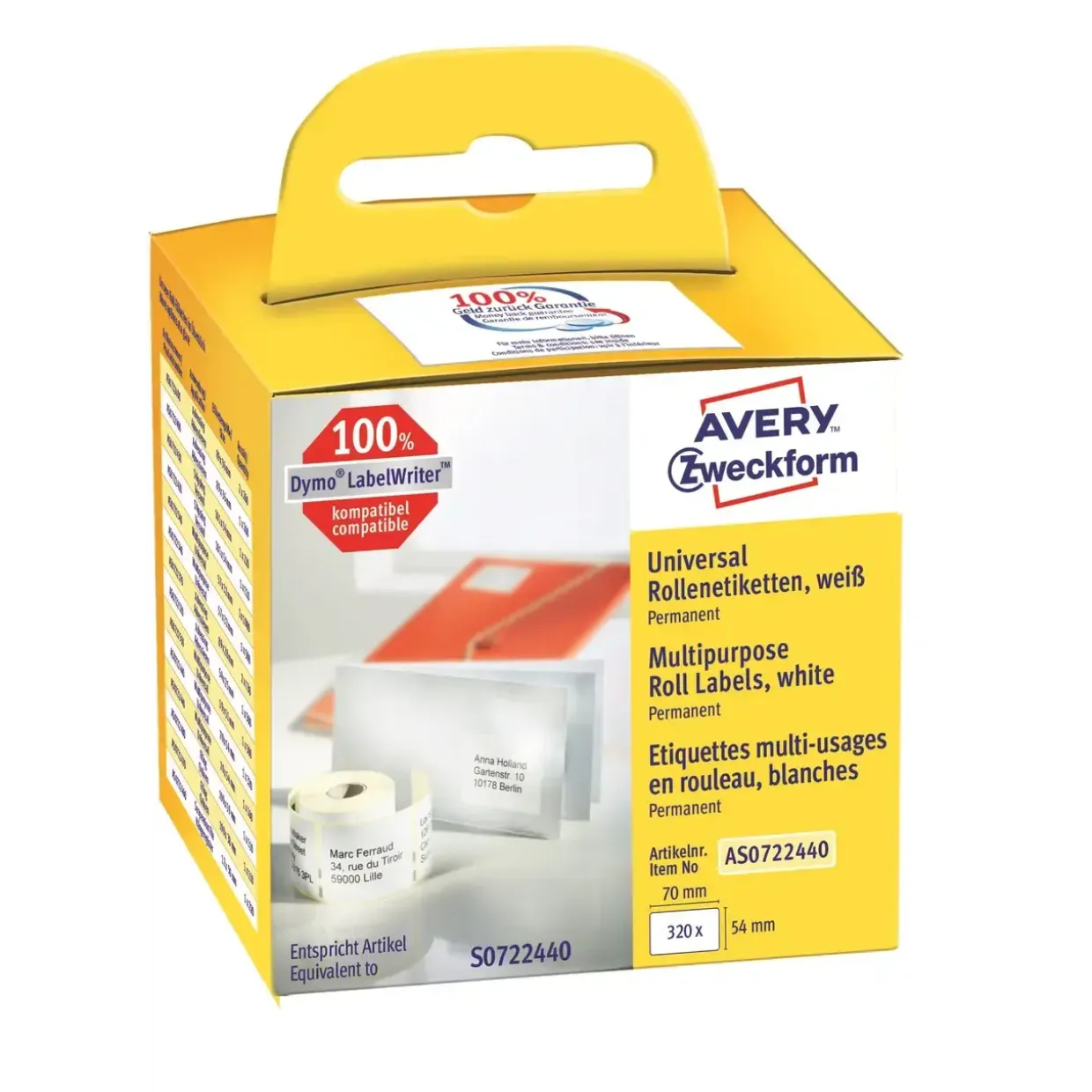Avery universaletiket på rulle 70x54mm (320)