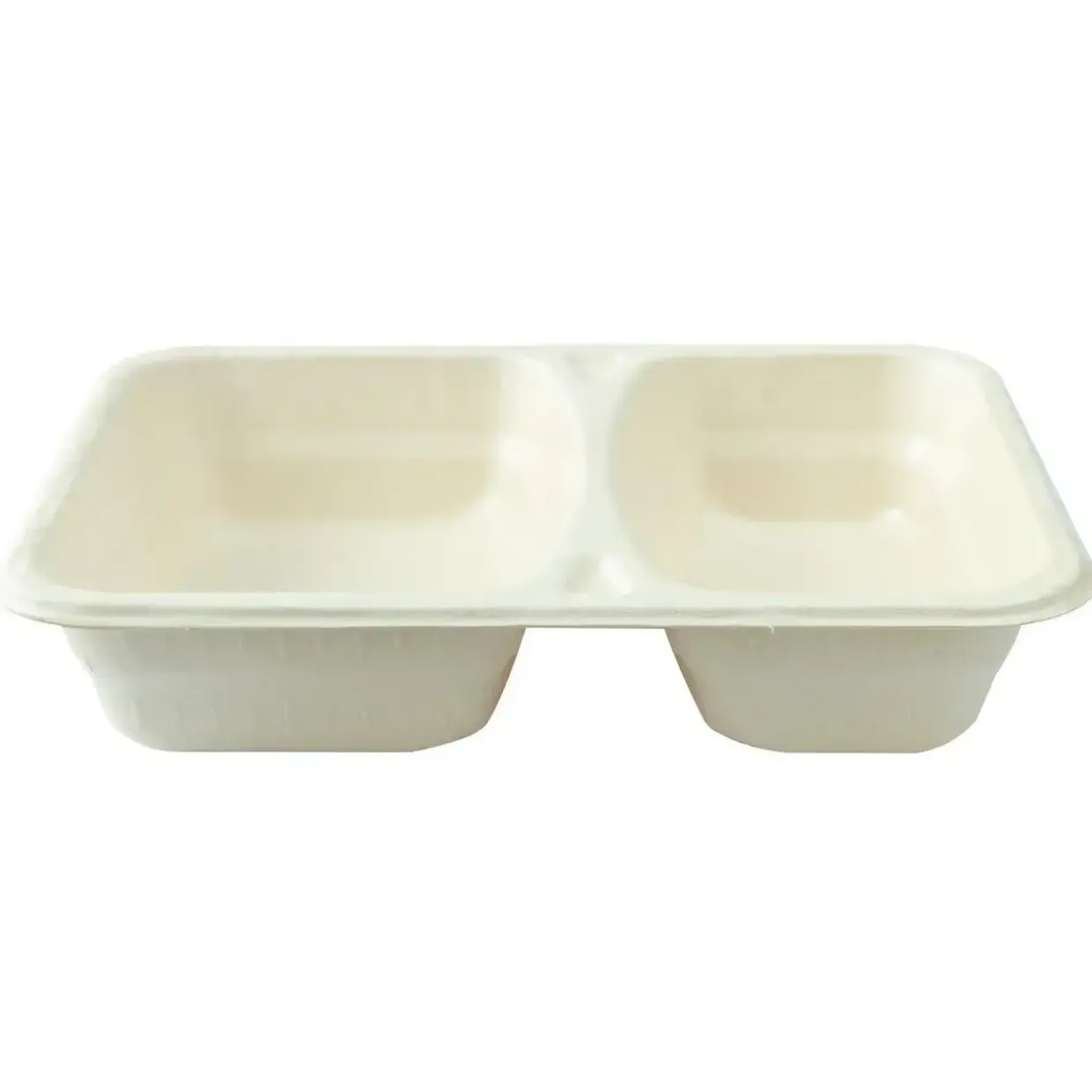 Bakke 2-rum Firkant 640/465ml Træfibermasse Bionedbrydelig Hvid - 2 ps x 87 stk/krt