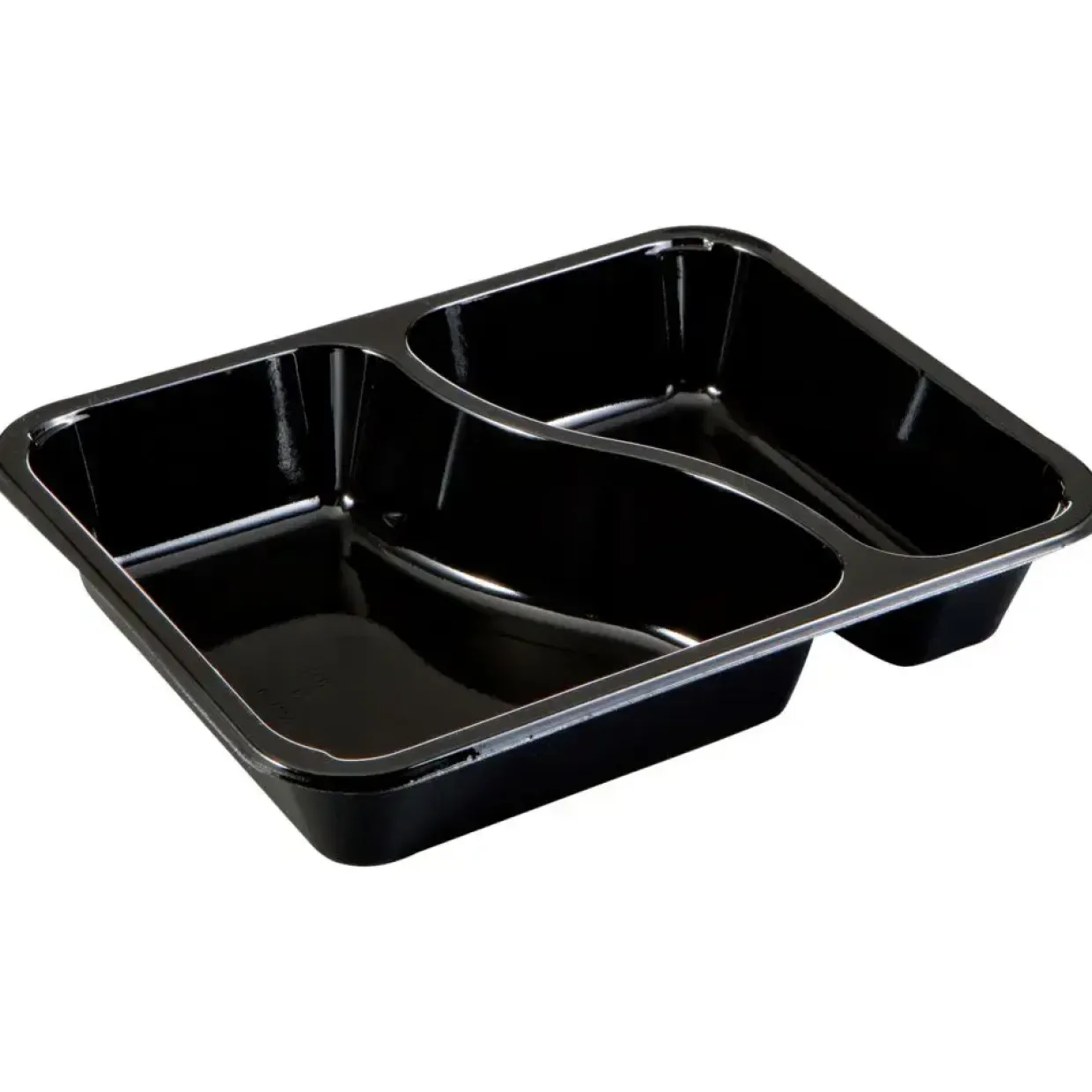 Bakke, 22,7x17,8x4,3cm, 1115 ml, sort, CPET, 2-rums, 430 | 685 ml, standard serie, med S-deling, hovedret - 360 stk