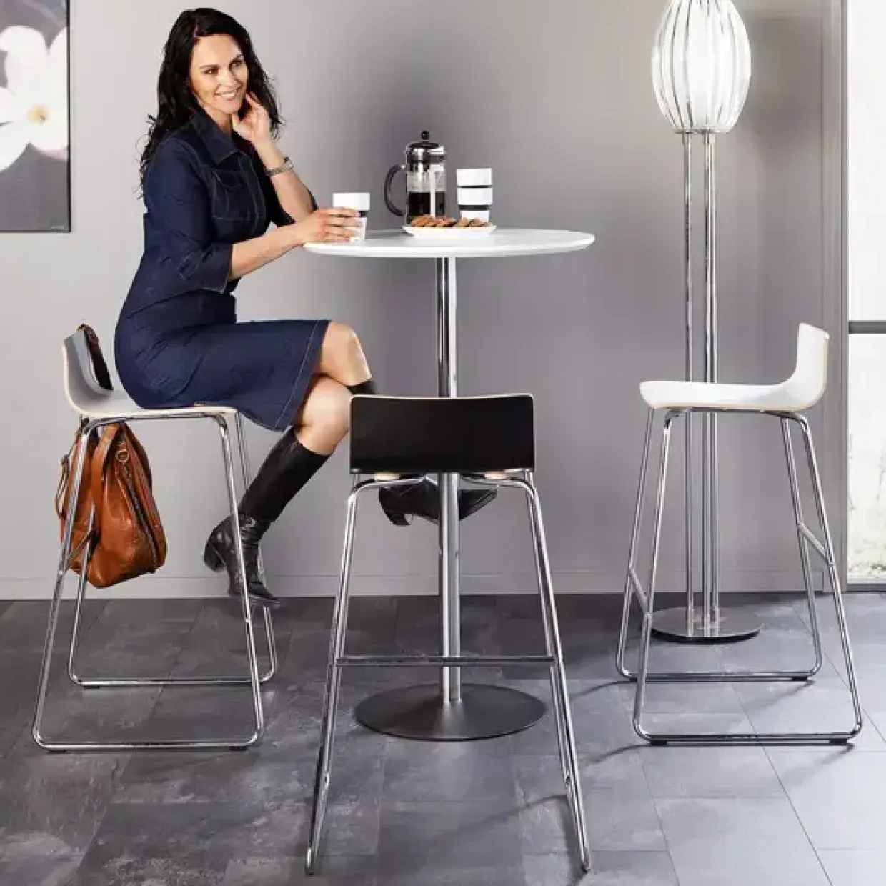 Barstol Cafe VII Hvid laminat / Krom