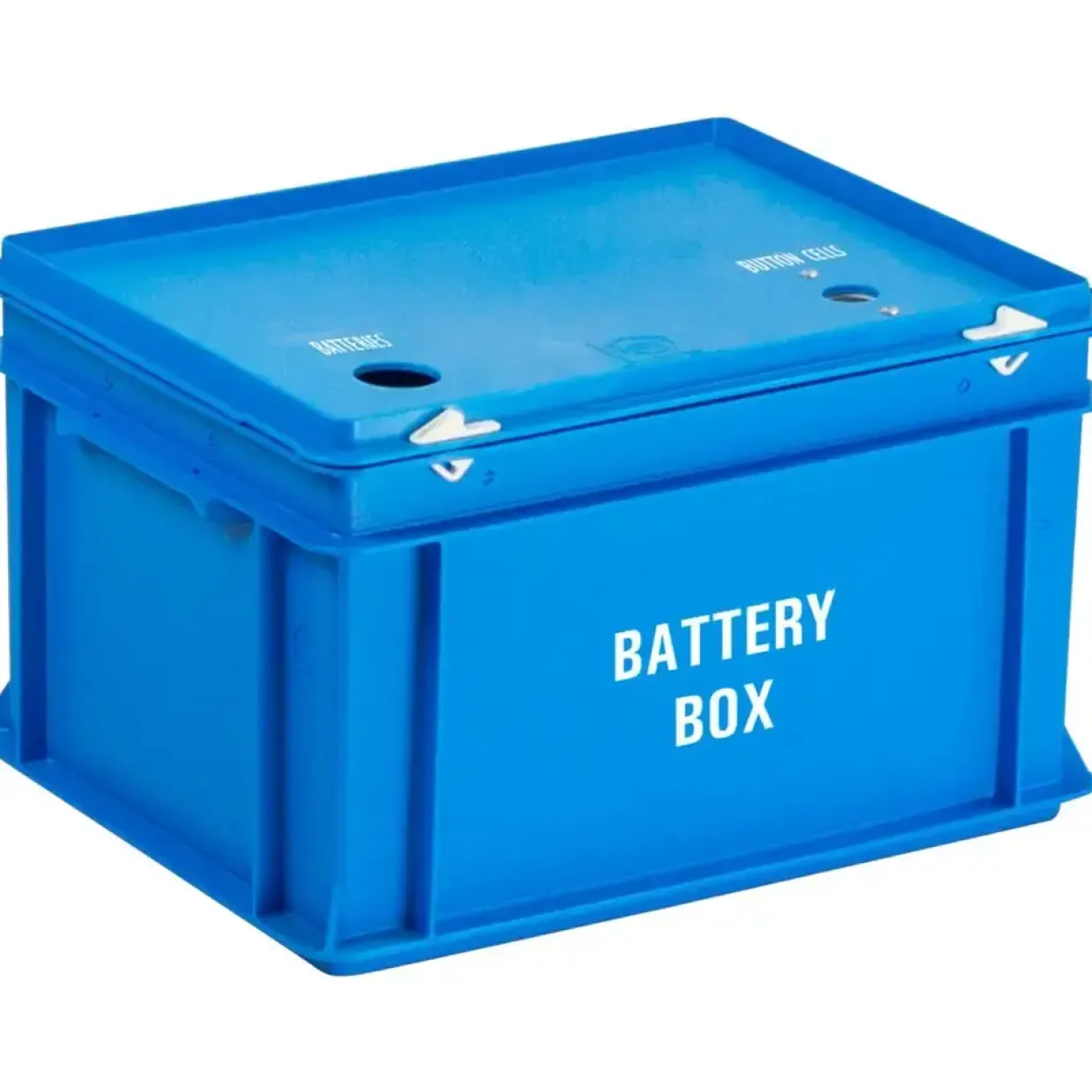 Batteriboks 30x40x23,5cm 20 L blå 2-rums risikoaffald 2 rum til kildesortering og tungt affald