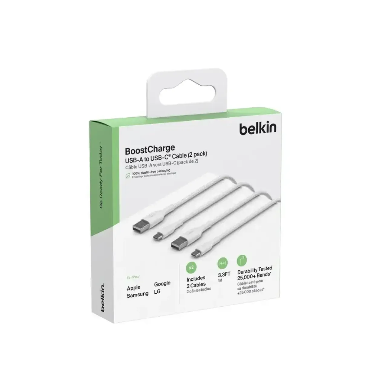 Belkin USB-A to USB-C PVC 1m Twin Pack White