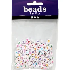 Bogstavperler, str. 7 mm, hulstr. 1,2 mm, hvid, 25g, ca. 200 stk.