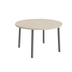 Bord Add 590, Ø1200 mm, højde 720 mm, lyddæmpende hvidpigmenteret eg laminat på gråt stel