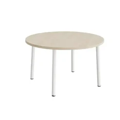Bord Add 590, Ø1200 mm, højde 720 mm, lyddæmpende hvidpigmenteret eg laminat på hvidt stel