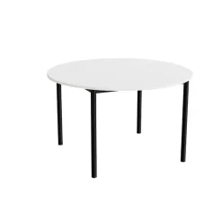 Bord Combi 206, Ø1200 mm, højde 720 mm, hvid laminat på sort stel