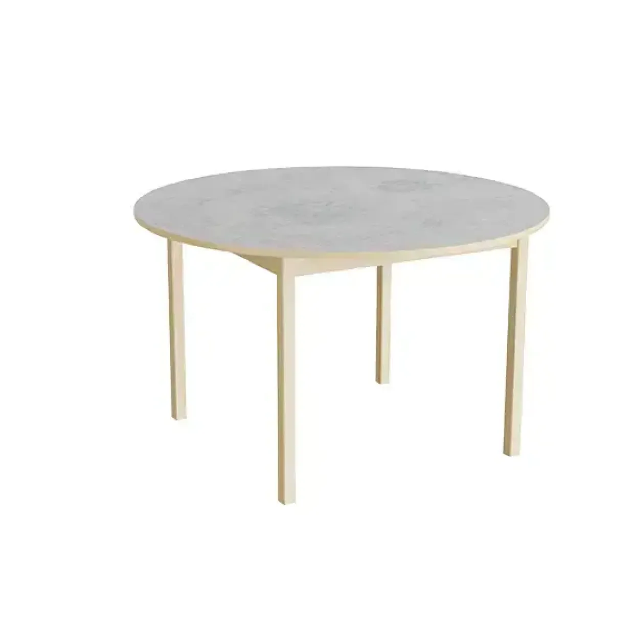Bord Lovis 604, Ø1200xH720 mm, lysegrå, lyddæmpende linoleum, birk understel