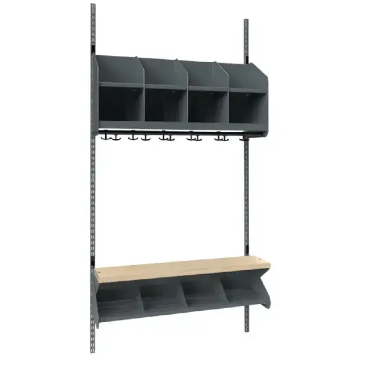 Børnegarderobe BST Kombination C, Startsektion 4 pladser B 1000 mm, mørk grå