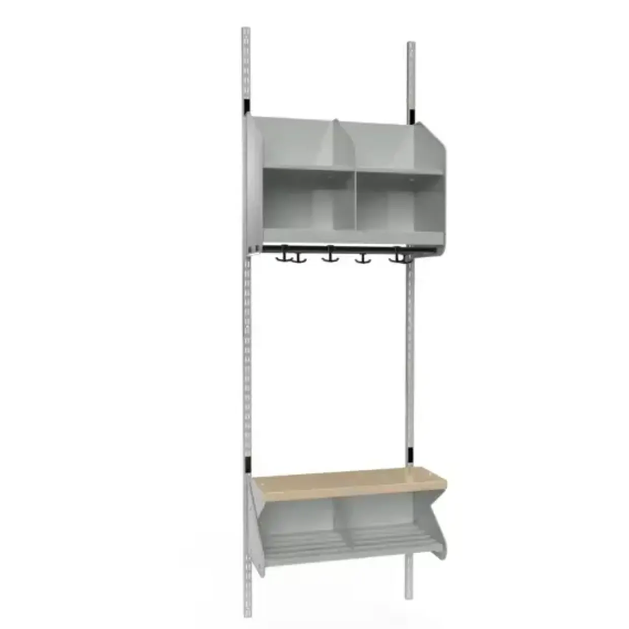 Børnegarderobe BST Kombination C, Startsektion 2 pladser B 600 mm, lys grå