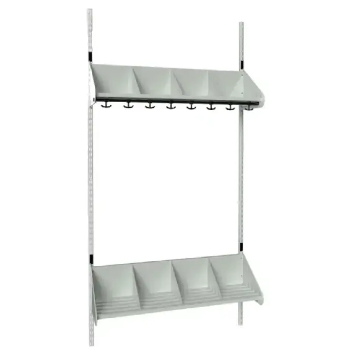 Børnegarderobe BST Kombination E, Startsektion 4 pladser B 10000 mm, lys grå