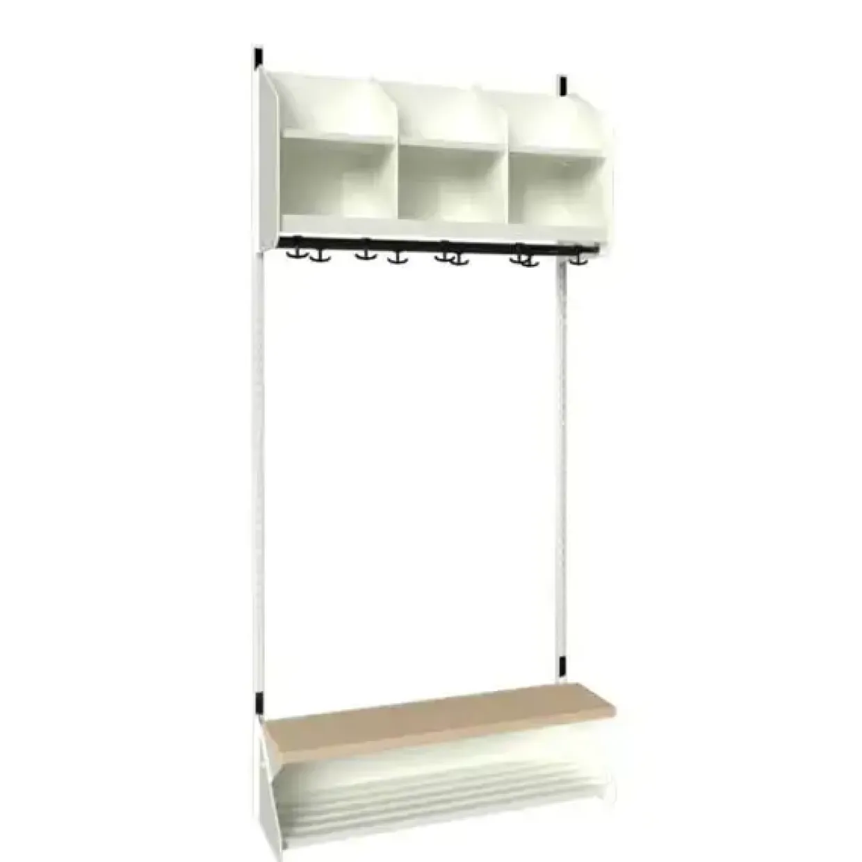 Børnegarderobe BST Kombination D, Startsektion 3 pladser B 900 mm, hvid