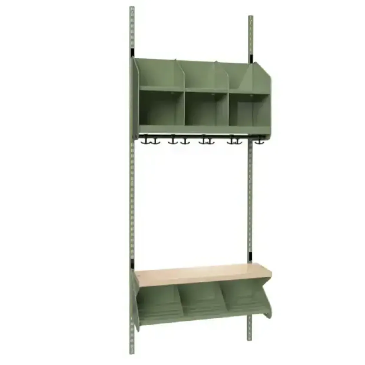 Børnegarderobe BST Kombination C, Startsektion 3 pladser B 750 mm, grøn