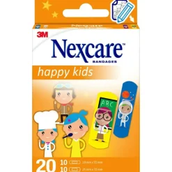 Børneplaster Nexcare Happy Kids profession 2 størrelser assorteret åndbart hypoallergent - 20 stk