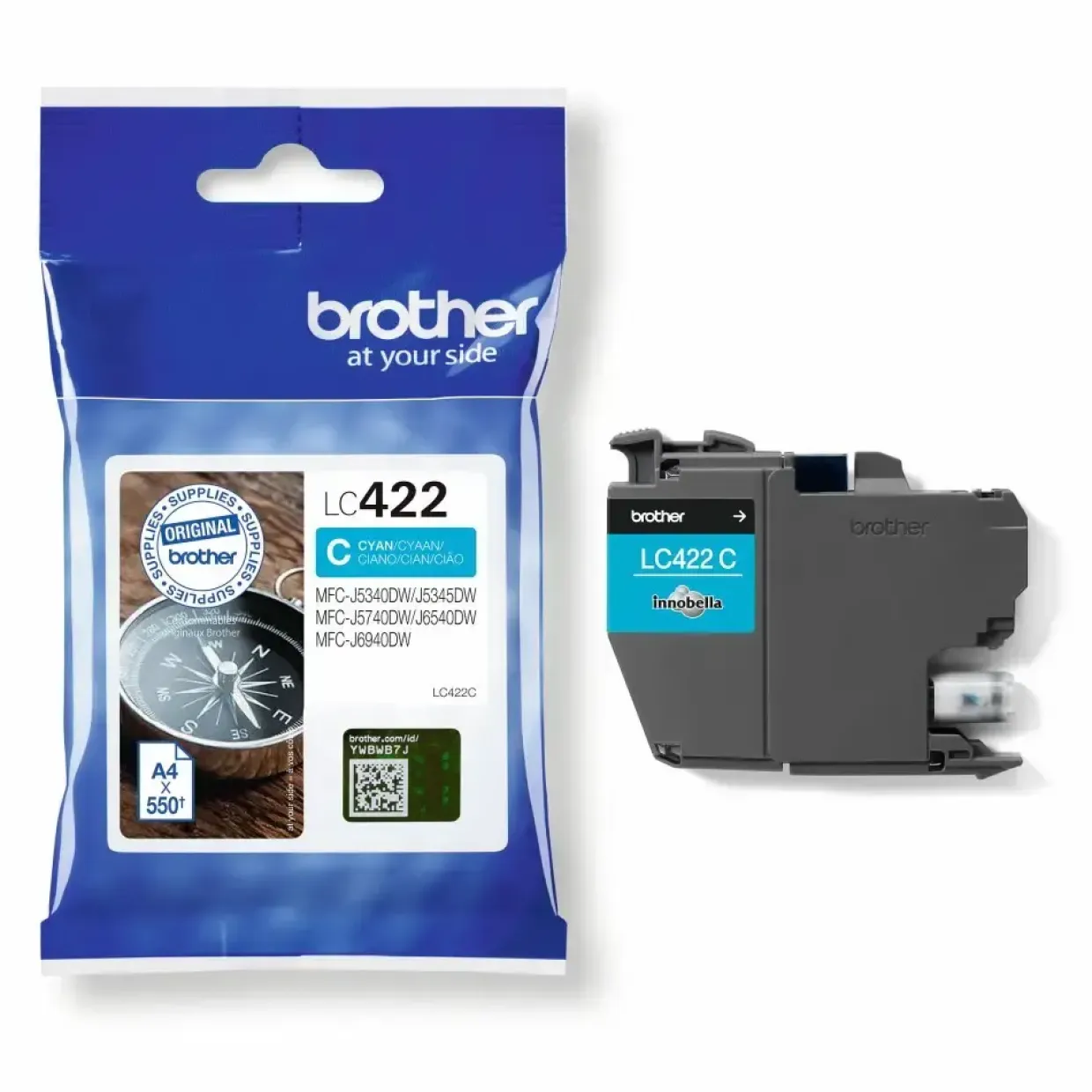 Brother LC422C, Blækpatron, Cyan, 550 sider