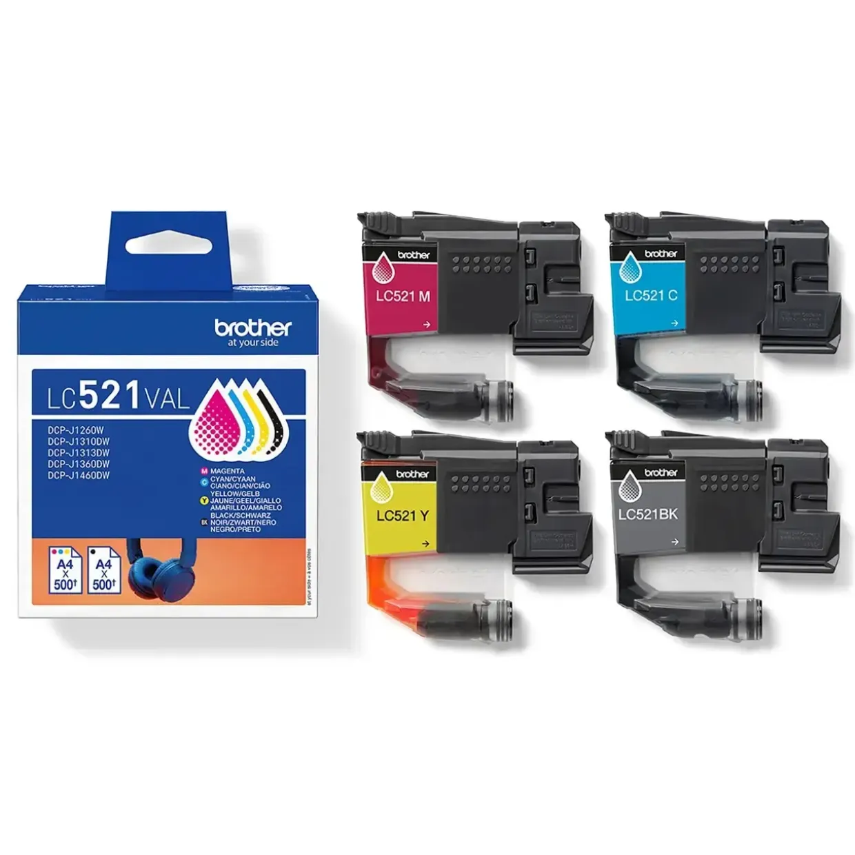 Brother LC521VAL, Blækpatron, Farvet, Multi-Pack, CMYK, ink cartridges