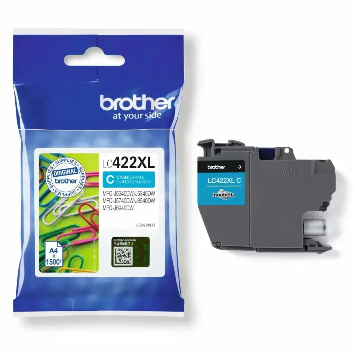 Brother LC422XLC, Blækpatron, Cyan, 1500 sider