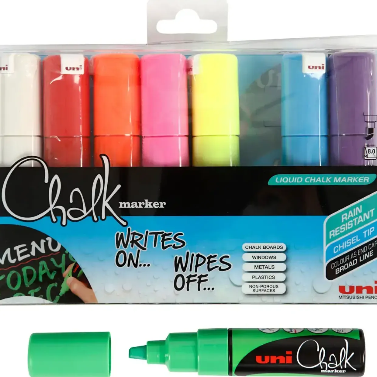 Chalk Marker 8 mm ass. farver - 8 stk