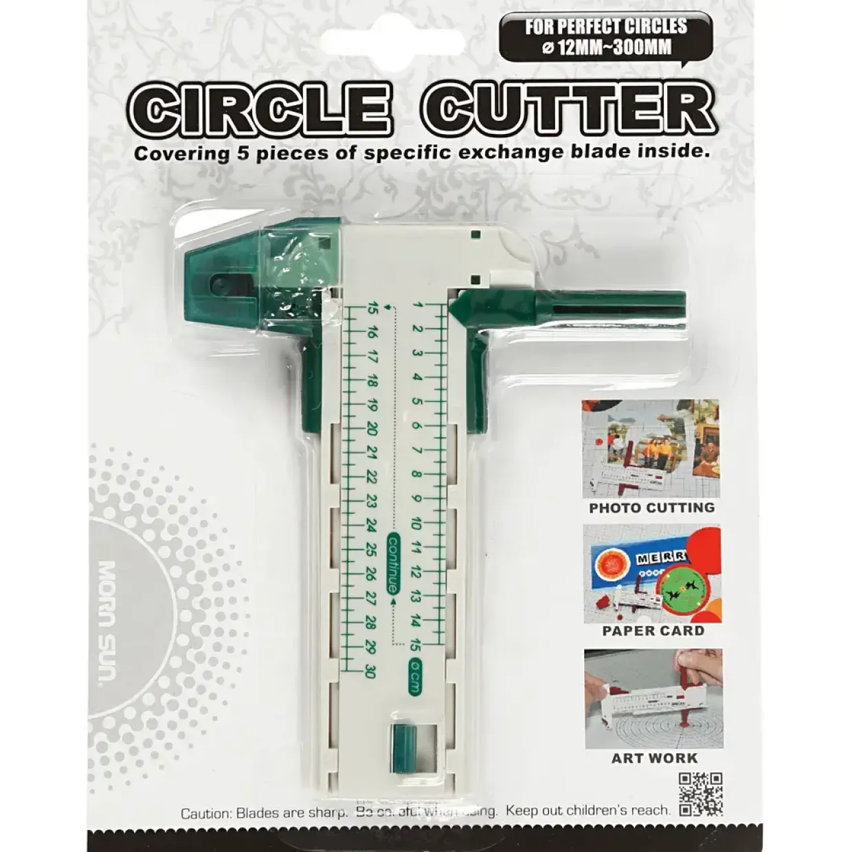 Cirkelkniv - Plast/metal - Radius 1-7,5 cm - Med 6 ekstra blade - 1 stk