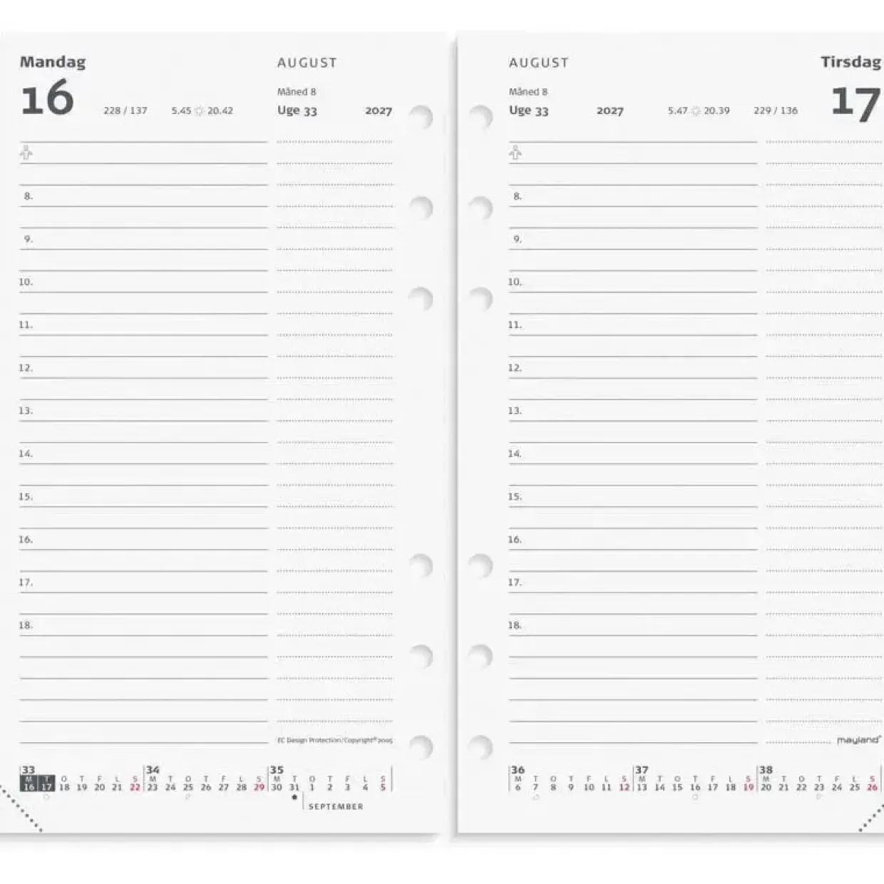 Dagkalender REFILL - System PP - 98x189mm - 2027 - Mayland - 27278500