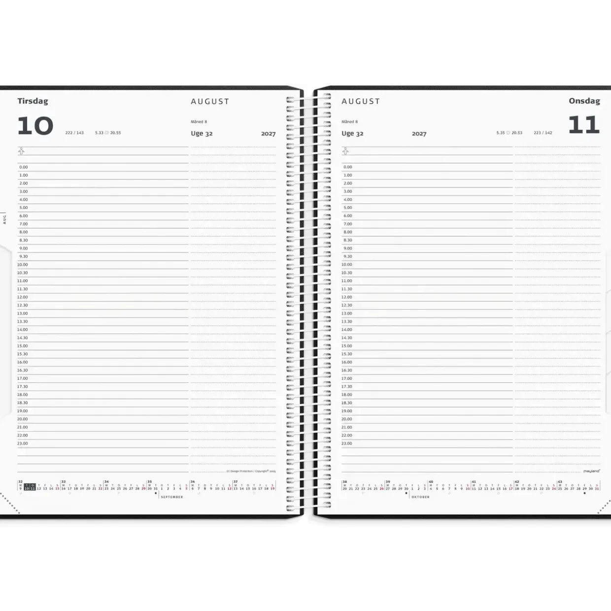 Dagskalender - Timekalender - Spiral - Rød - 2027 - 27218010