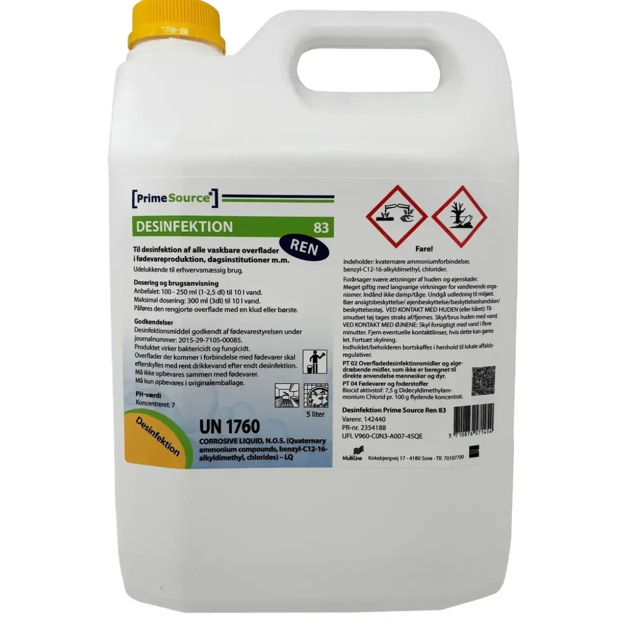 Desinfektion Prime Source Ren 83 5ltr Klar Fødevaregodkendt til overflader - 3 dnk x 5 ltr/krt