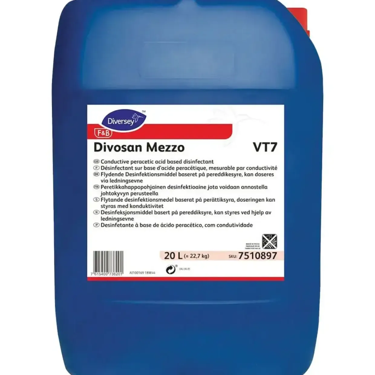 Desinfektionsmiddel, Diversey Divosan Mezzo VT7, 20 l, CIP, uden farve og parfume