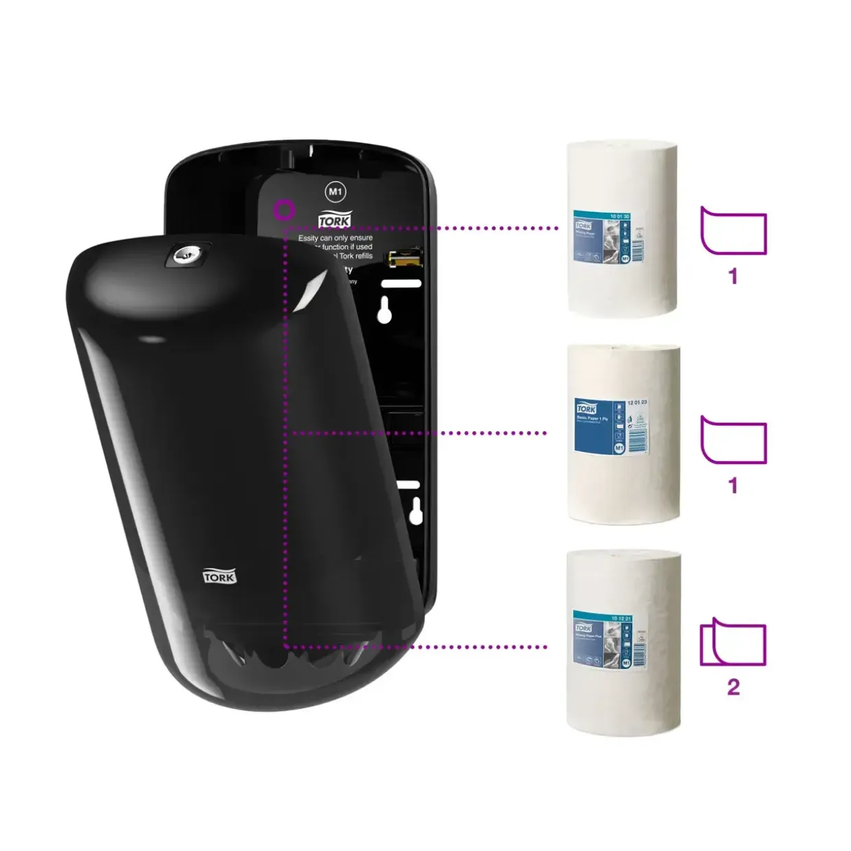 Dispenser Tork M1 558008 sort - til mini håndklæderuller