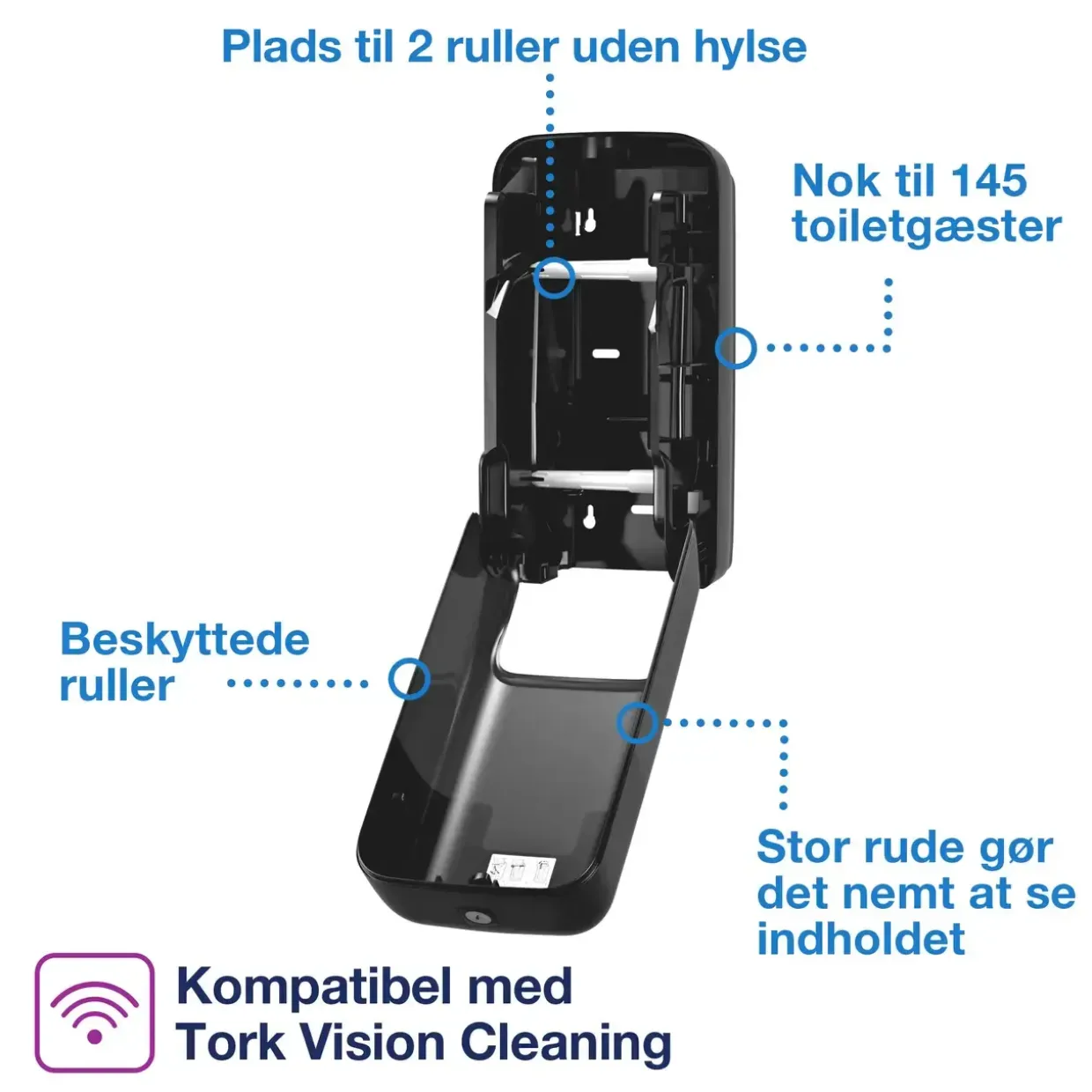 Dispenser Tork OptiServe T7 sort 2 ruller u/hylse 558042