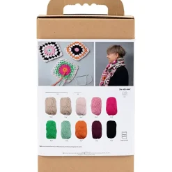 DIY Kit Hækle | Halstørklæde, crème, varme farver | 1 pk.