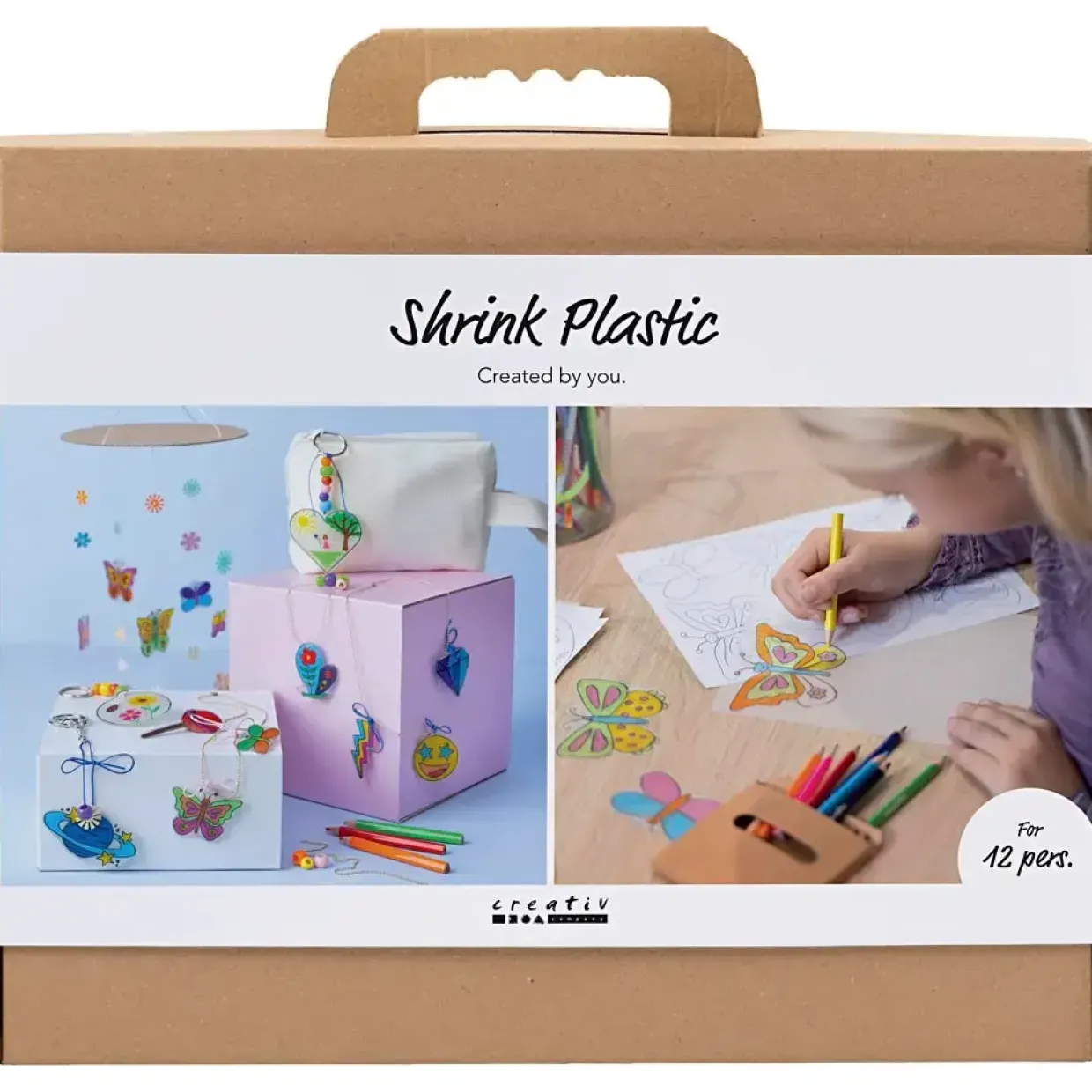 DIY Kit Krympeplast - til 12 pers, Uro, halskæde, armbånd, nøgleringe, ass. farver, 1 pk.
