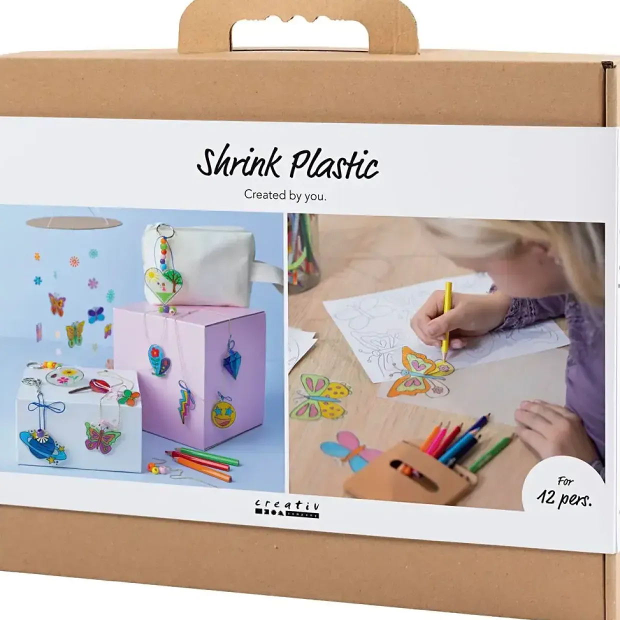 DIY Kit Krympeplast - til 12 pers, Uro, halskæde, armbånd, nøgleringe, ass. farver, 1 pk.